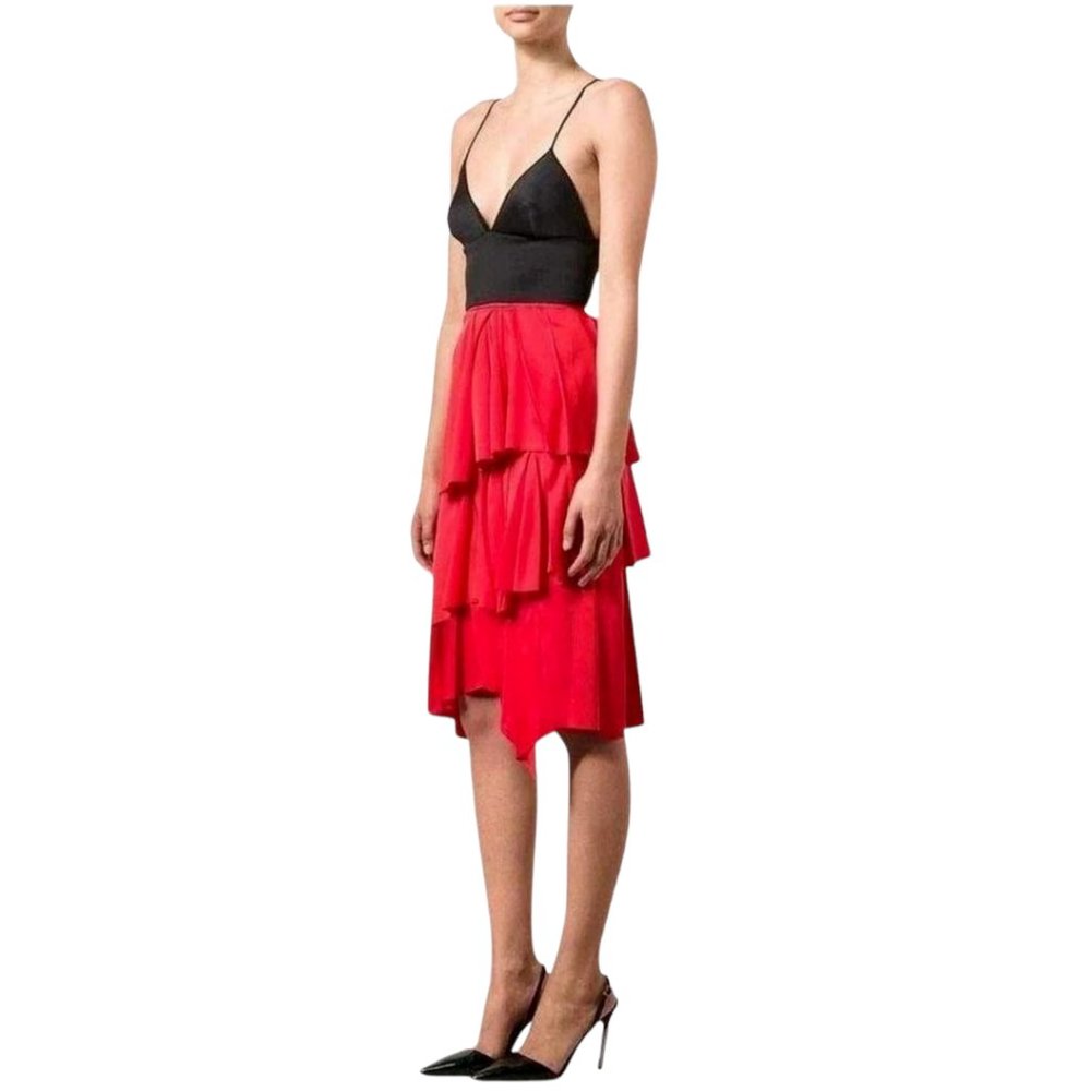 NWOT Cedric Charlier Orange Ruffle Pencil Skirt Size 10